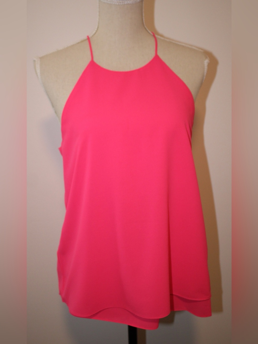 Paper Crane Hot Pink Ruffle Sheer Flowing Halter Cami M